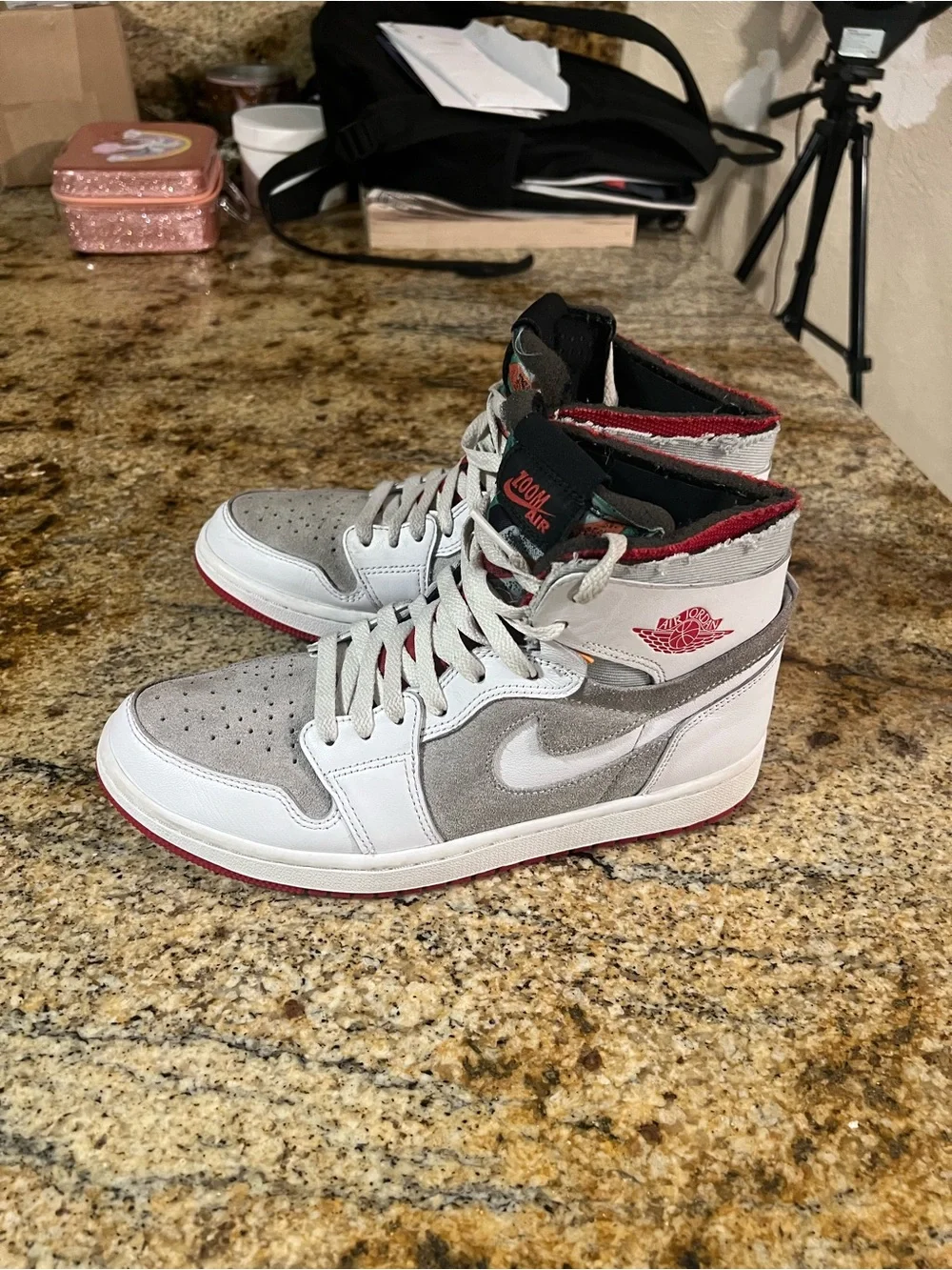 Jordan Air 1 High Top - White, Gray & Red Accents